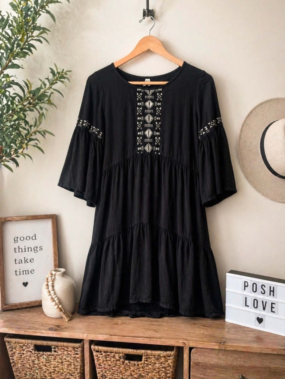 Mudd | Women's Medium | Black Tiered Dress or Tunic | Boho | NWOT